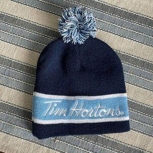 Tim Hortons Tim Bits Soccer Acrylic Toque w Pom Pom Navy White Lt Blue Sz OS NWT